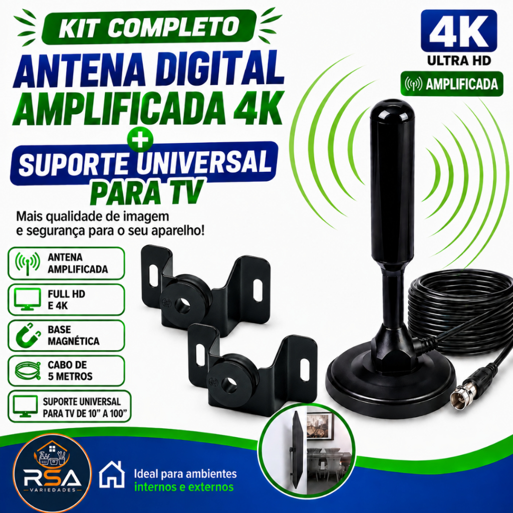 kit antena digital com suporte para TV+antena para TV digital+suporte fixo universal+suporte universal para monitor