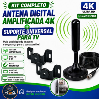 kit antena digital com suporte para TV+antena para TV digital+suporte fixo universal+suporte universal para monitor