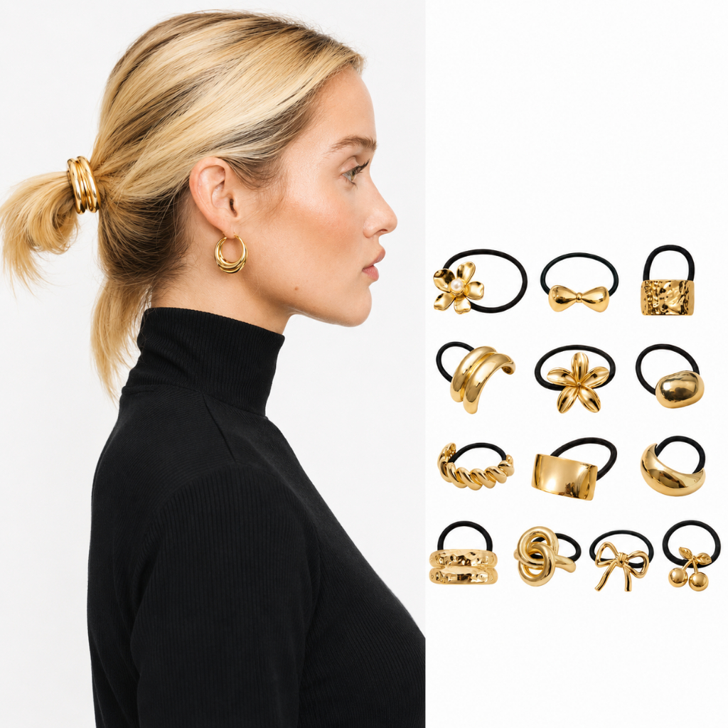 Acessórios de Cabelo Dourado Xuxa Elástico Elegante Luxo Feminino Amarrador Prendedor Metálico Prateado