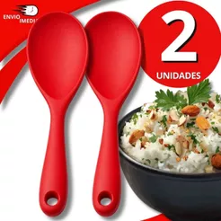 JOGO 2 Colher Silicone Servir Arroz Cabo Curto 21cm Restaurante Lanchonete Buffet Casa Utensilio Culinário