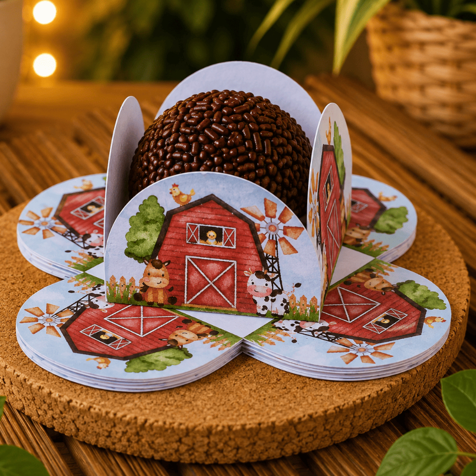 Forminhas de Doces Personalizada Fazendinha em Pétalas para Brigadeiro - Festa - Aniversário - Lembrancinha
