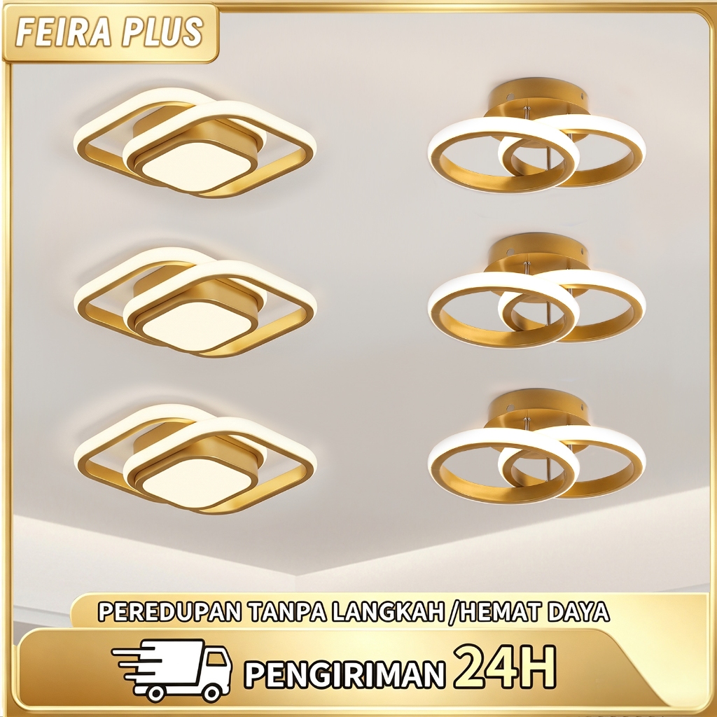 Luminaria Quadrada Teto Pendente Dourado Led Moderna Decorativa Para Corredor Interno Quarto Sala Cozinha 127/220v