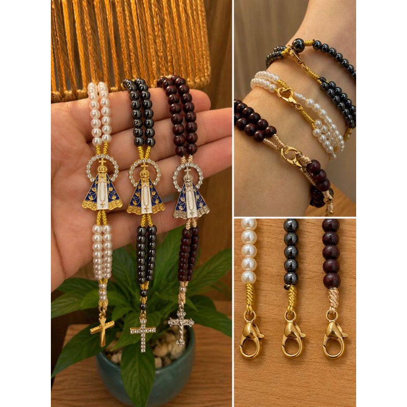Pulseira Feminina Terço Hematita De Nossa Senhora Aparecida