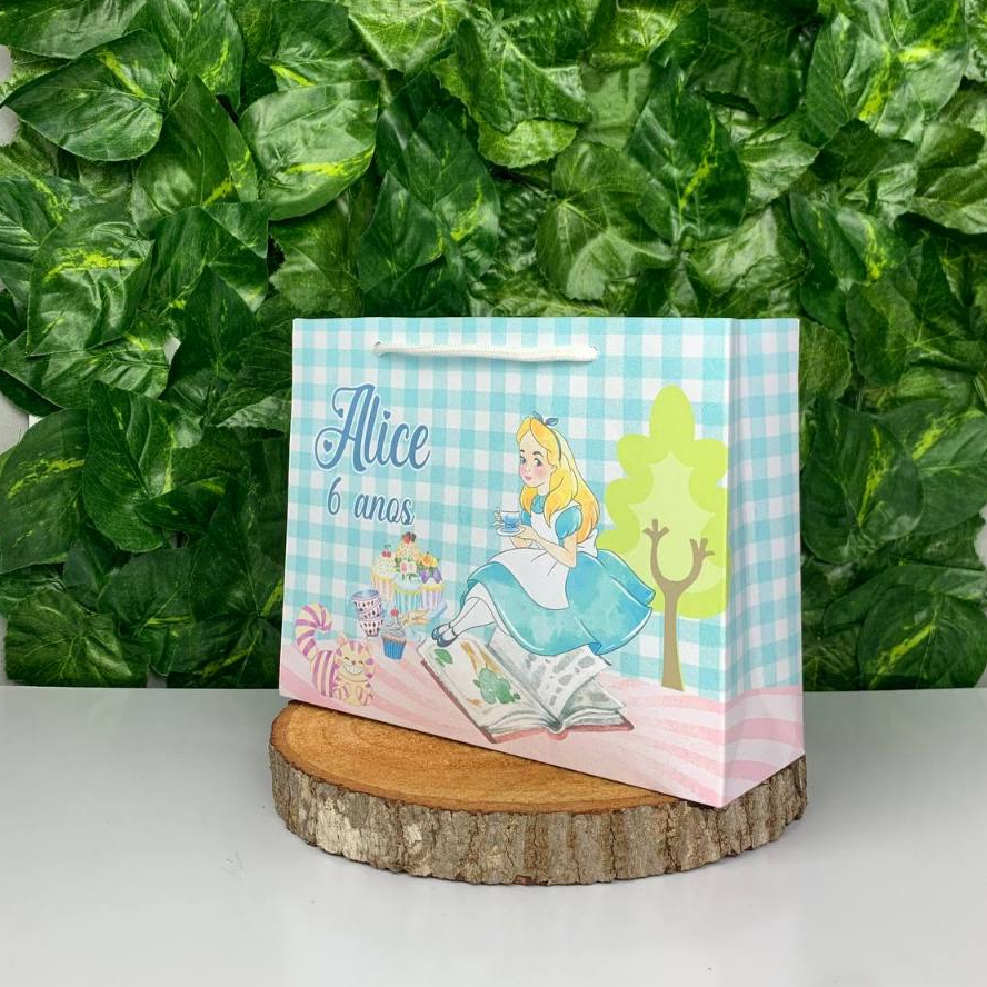 Sacolinha Personalizada Alice no País das Maravilhas Lembrancinha para Festa Infantil