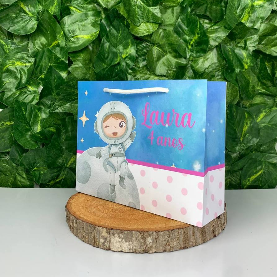 Sacolinha Personalizada ASTRONAUTA Menina Lembrancinha para Festa Infantil