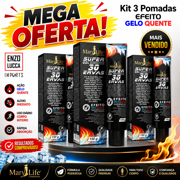 Kit 3 Unidades Super Gel 30 Ervas 150g Mary Life