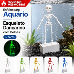 Enfeite para Aquário Esqueleto Dançarino com Bolhas 15 cm caveira dança