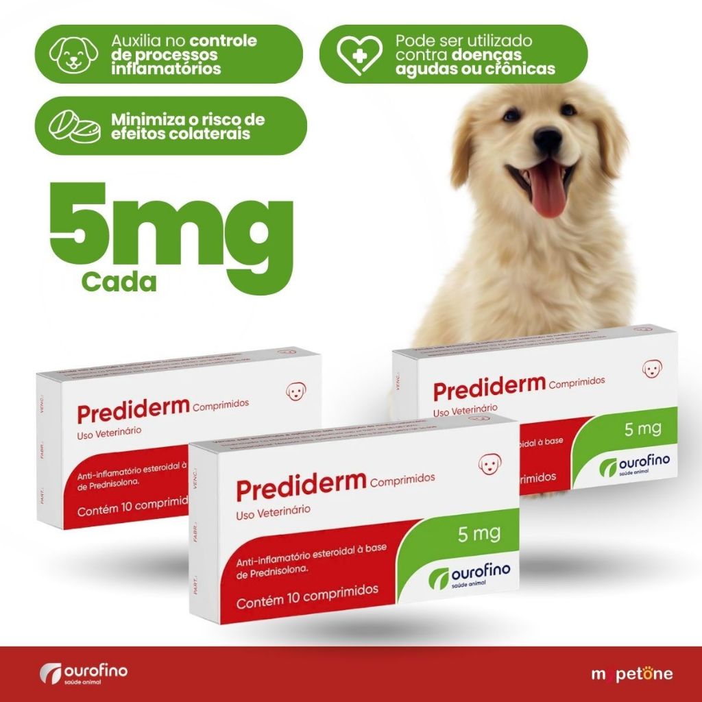 3 Prediderm 5mg Ourofino 10 Comprimidos Para Cães Anti-inflamatório