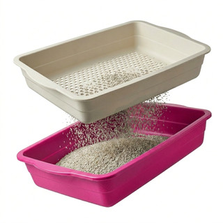 Kit Caixa de Areia para Gato 3 Itens com Peneira Furba Fácil Banheiro Higiênico Bandeja Sanitária