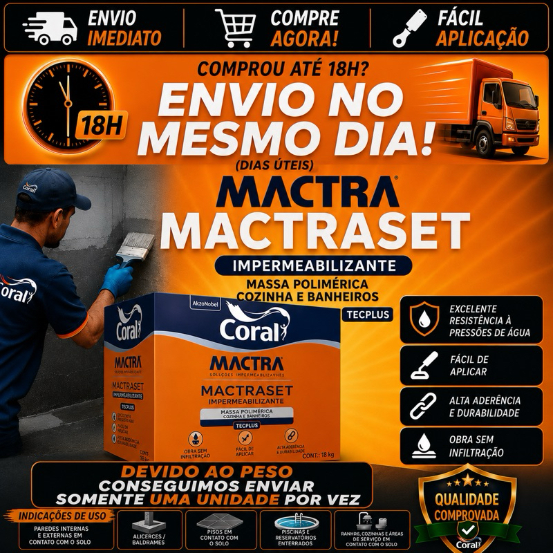 Impermeabilizante Mactraset Coral 18kg Massa Polímérica Banheiros e Cozinhas Tecplus Umidades e Infiltrações