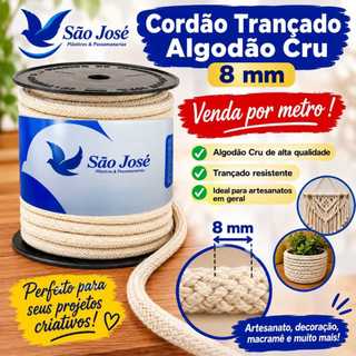 Cordão Trançado Algodão Cru  8mm (vendas por unidades). Cordão para trabalhos de artesanatos.