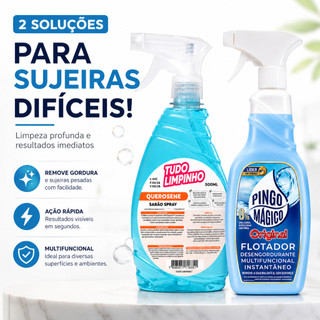 Kit Limpeza Pesada Pingo Mágico 500ml + Spray Sabão de Querosene 500ml Desengordurante Multiuso