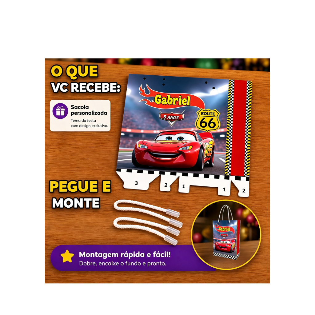 Sacolinha Surpresa Hot Weels Carros Personalizada Com Nome Lembrancinha Festa Infantil (P e M)