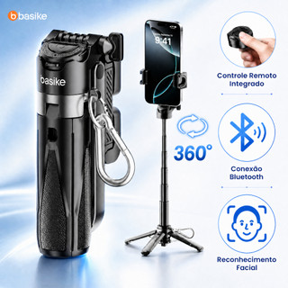 Basike Suporte para Celular Tripé Mini 3 em 1 Selfie Stick Bluetooth 360°