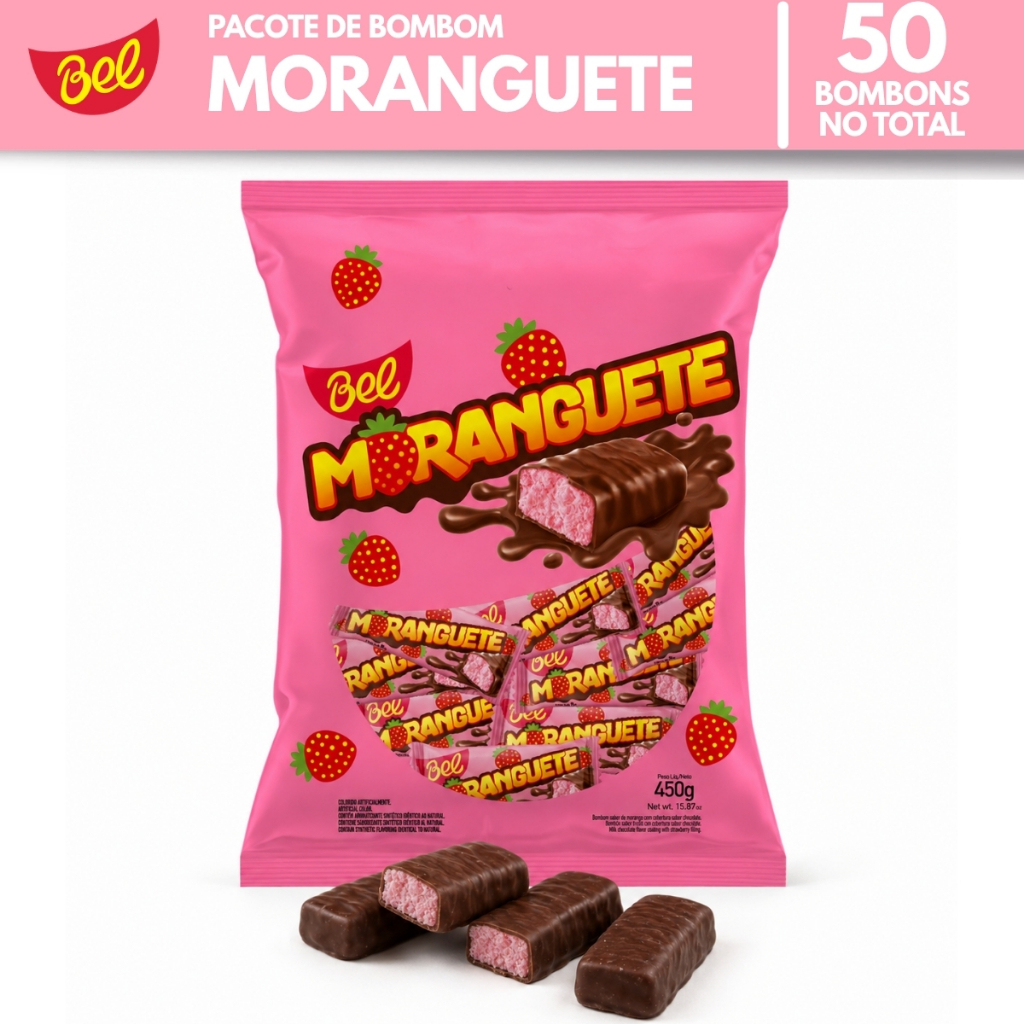 Pacote Bombom Moranguete 450g 50un de 9g Bel Chocolates Bag Econômica