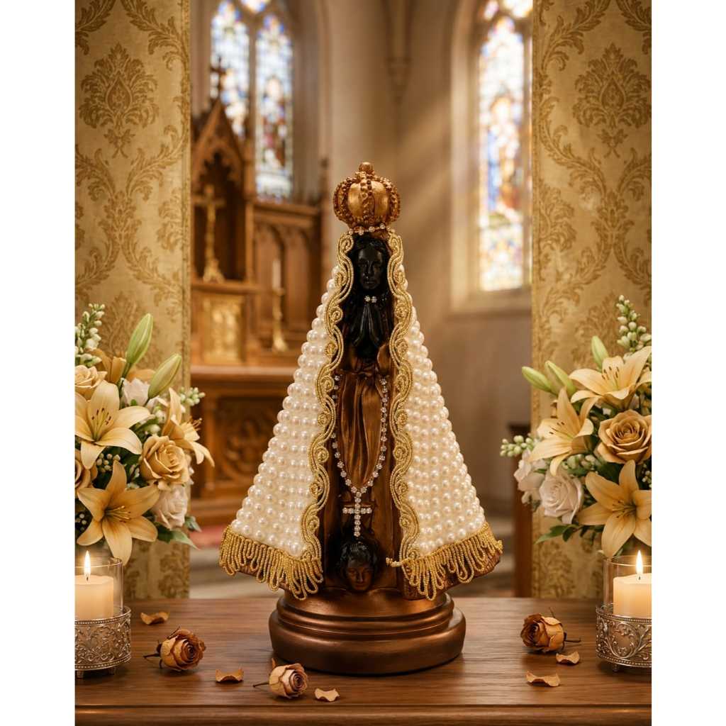Imagem Nossa Senhora Aparecida Gesso Decorada em Pedraria - 22cm