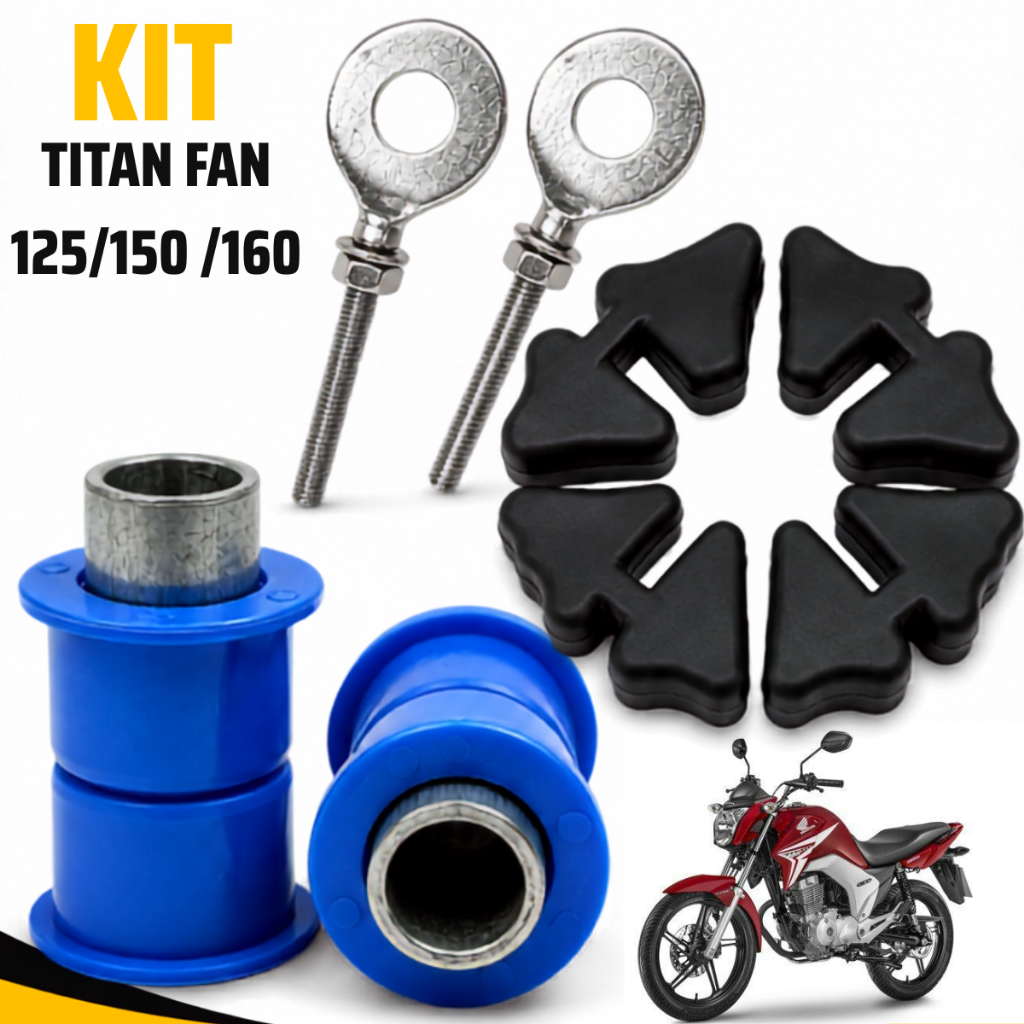 Kit Esticador Corrente + Bucha Quadro Elástico + Coxim Coroa CG Titan Fan 125 150 160