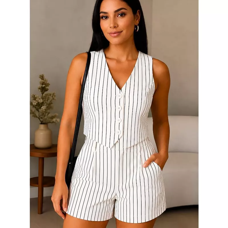 Conjunto Feminino Shorts e Colete Nova Tendência Primavera Verão 2026 — foto 7