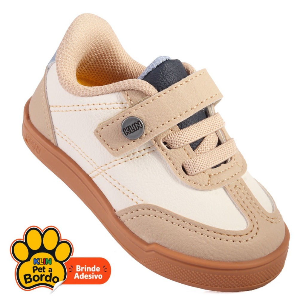 Tênis Infantil Menino Klin Flyer Anatômico Calce Fácil Estilo Samba - Bege