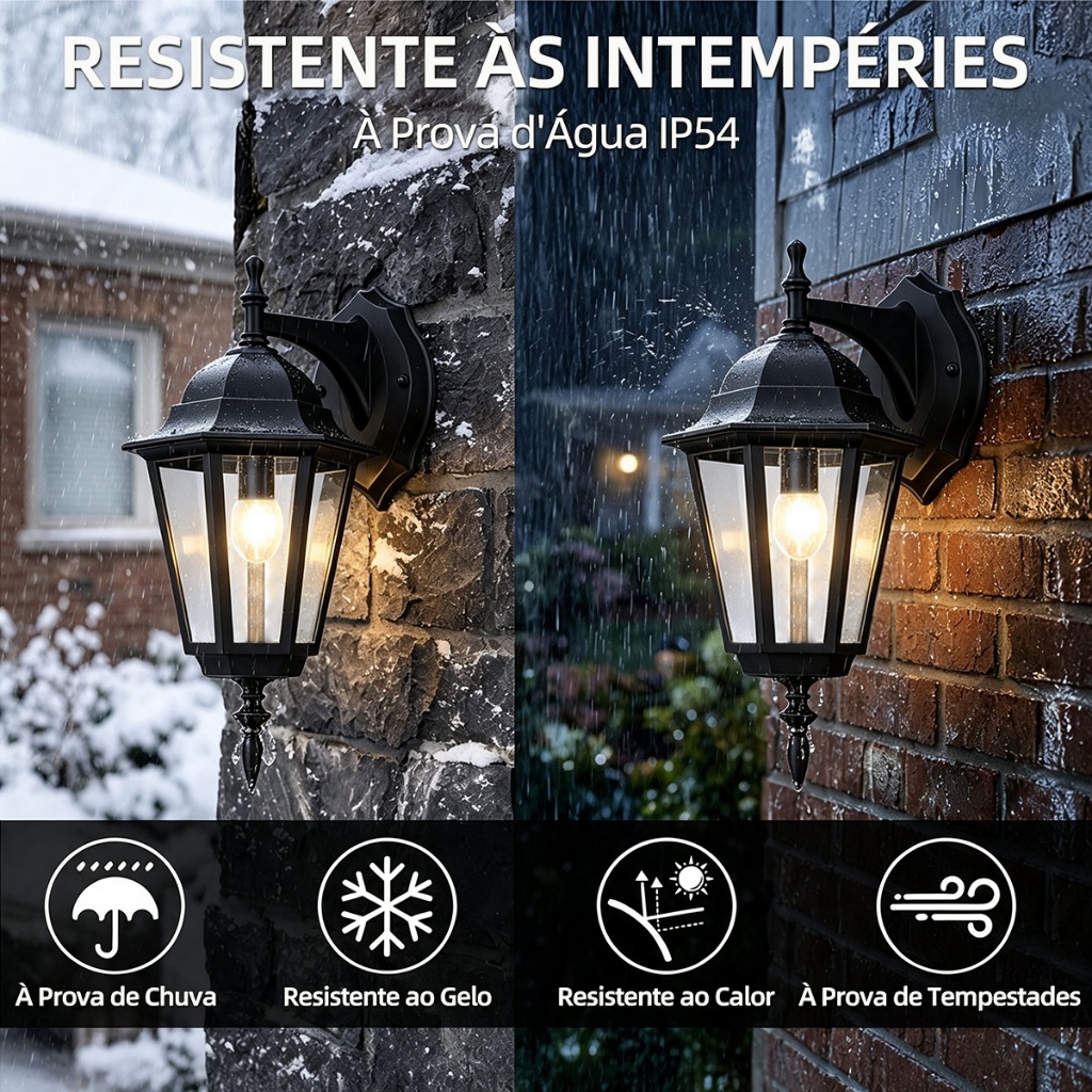 Luminária de Parede Externa em Alumínio Fundido – IP54, Vidro Temperado, Base E27, Ideal para Varanda, Jardim e Garagem · foto 2