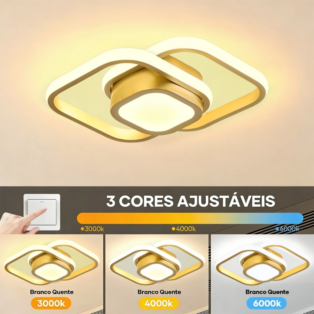 Luminária LED de Teto Moderna 3 Cores – Sem Cintilação, Anti Luz Azul, Ideal para Sala, Quarto e Varanda — imagem 2 de 2