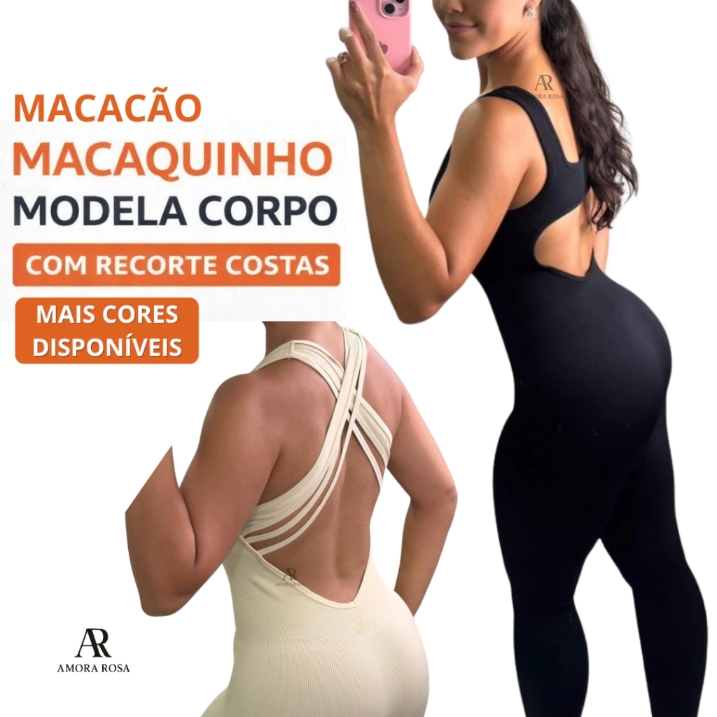 Macaquinho Feminino Fitness Canelado Modelador Sem Costura | Recorte nas Costas | Frete Grátis | Conforto Diario — imagem 1