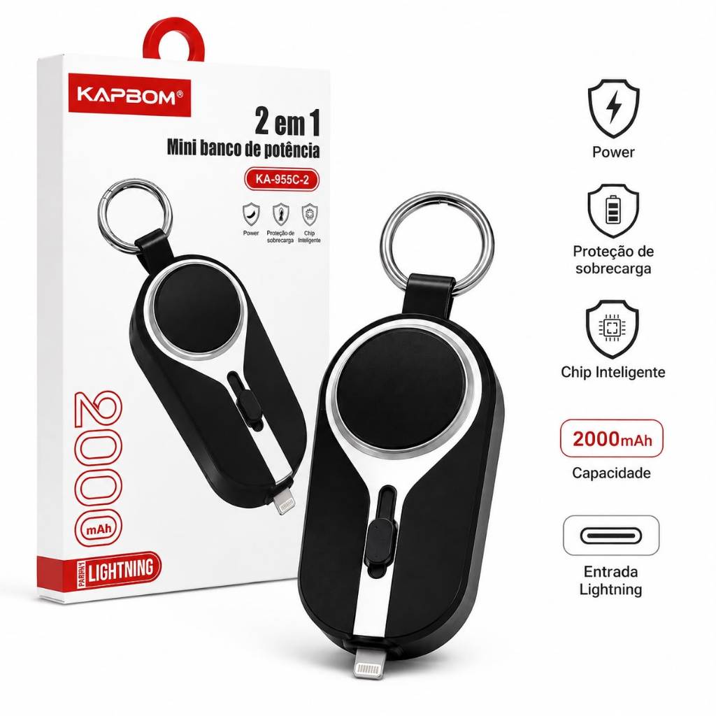 Carregador De Chaveiro Portátil 2000mAh Mini Bateria Ultracompacto De Carregamento Rápido