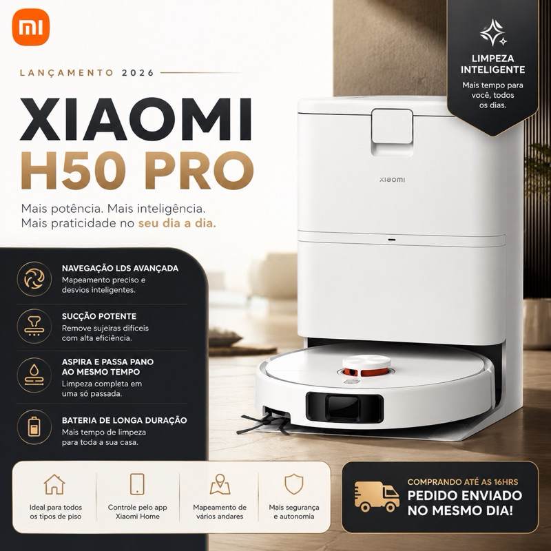 Robô Aspirador Xiaomi H50 Pro 110v Mop Giratório Lavagem automática /Estação aut