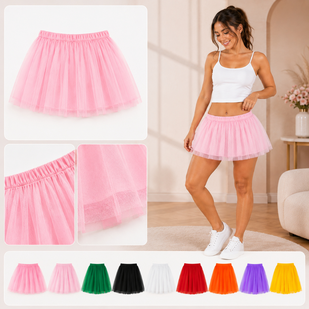 Saia de Tule 40cm Adulto Juvenil com Cós Elástico para Fantasias e Festas