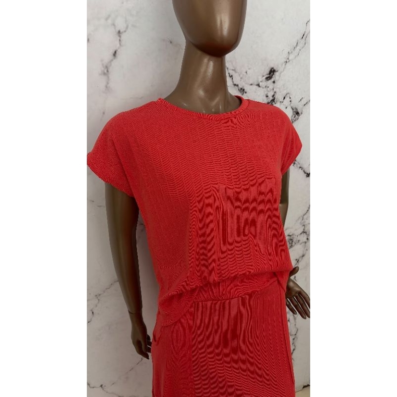 Conjunto Saia Midi + Blusa Canelado Vermelho Coral