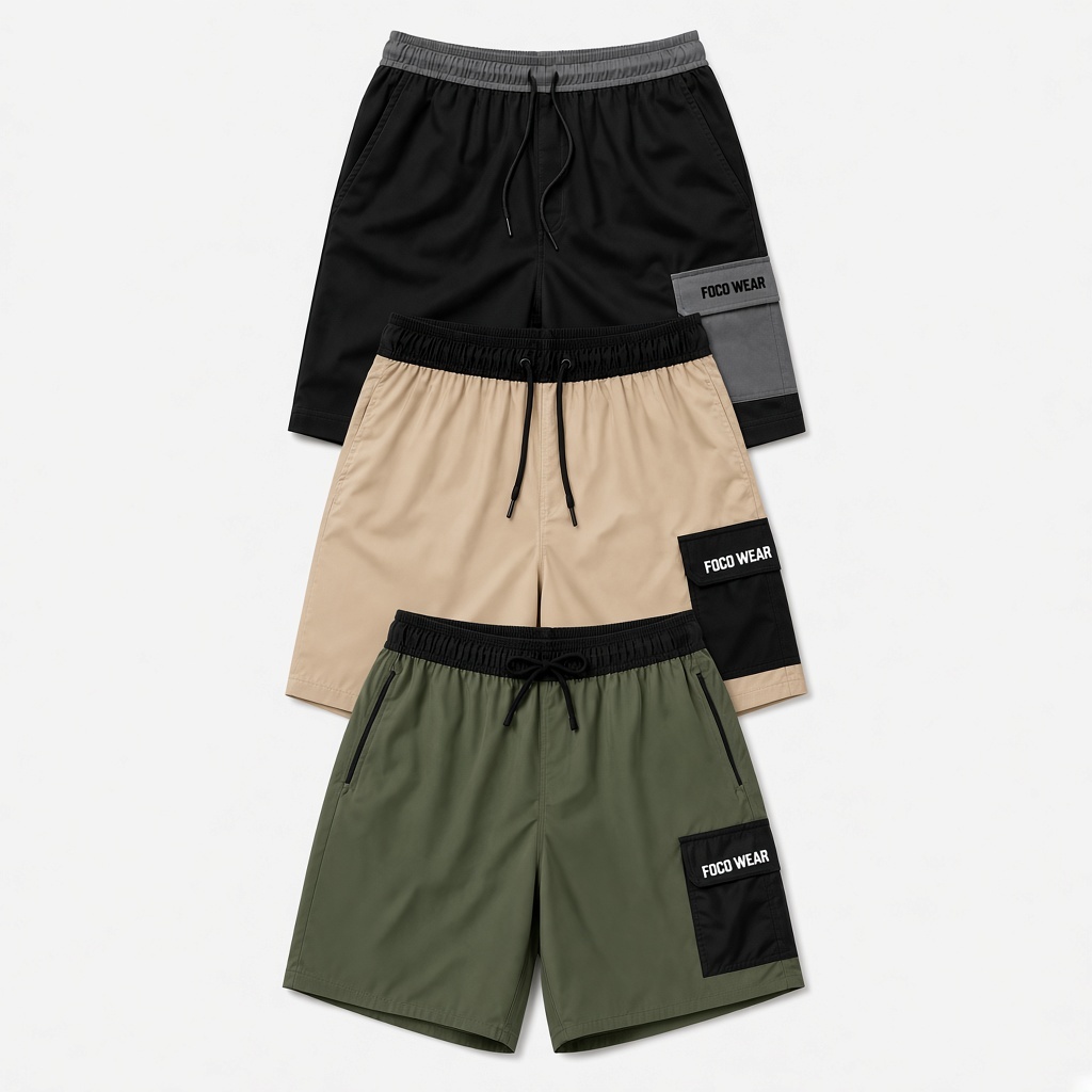 Bermuda Cargo Masculina Tactel com  Elastano 3 bolsos streetwear