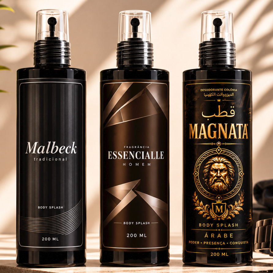 Kit de 2 Até 3 Body Splash Masculino Malbeck Essencialle Magnata Árabe 200ml Longa Duração Cheiroso