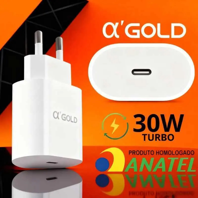 Fonte Carregador PD USB C 30W Turbo Anatel Rápido Original AGOLD Tomada Android Iphone