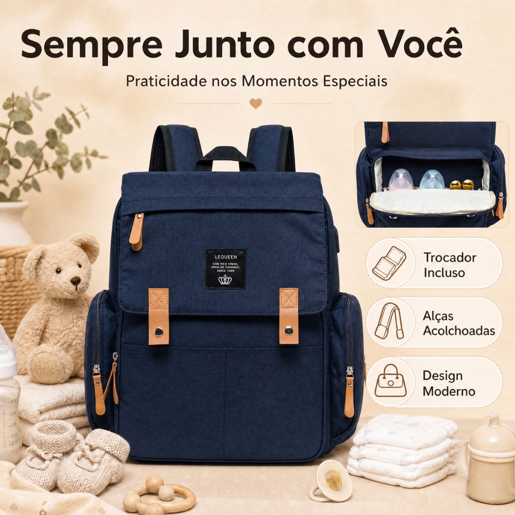 Mochila Bolsa Maternidade Lequeen Land Reforçada Multifuncional Bebê · foto 2