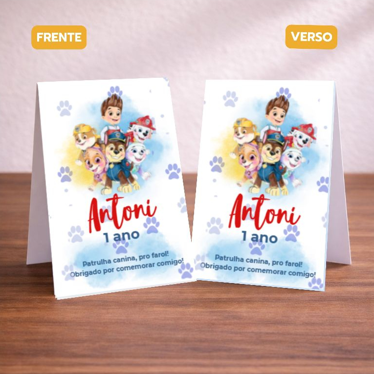 Plaquinha centro de mesa Patrulha Canina Aquarela Personalizada | Decoração Festa Infantil Paw Patrol Aniversário Menino