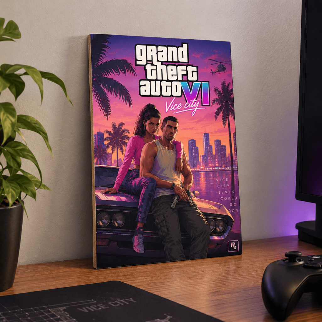 Quadro Decorativo GTA VI 20x28cm MDF 3mm Gamer para Quarto Setup Decoração