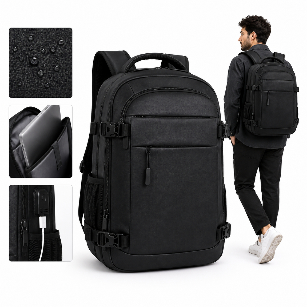 Mochila Executiva Masculina Grande Impermeável para Notebook Viagem Trabalho com USB Preta 40L