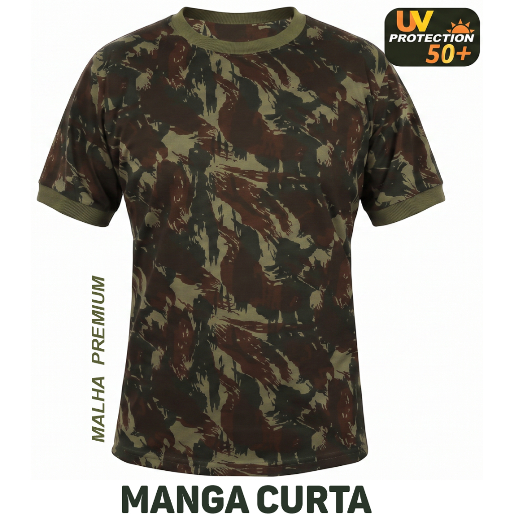 Camisa Camuflada Selva Camuflada Manga Curta  Proteção UV, Anti Pilling Bandeira do Brasil Opcional