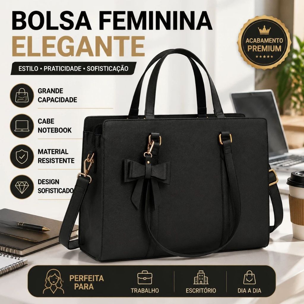 Bolsa Feminina Preta Grande, Ideal Para Notebooks De 15,6 Polegadas, Bolsa Para O Trajeto Diário, Com Design Moderno