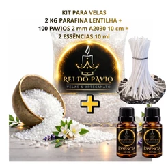 Kit Parafina 2 Kg + 100 Pavios A2030 + 2 Essência 10 ml l Kit Para Velas Decorativas A2030 10 cm