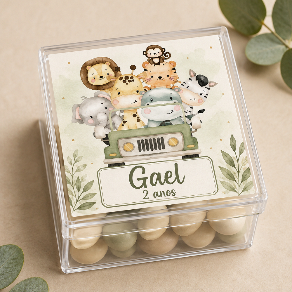Adesivo Personalizado para Caixinha Acrílica 5x5 Lembrancinha de Aniversário/ Chá de Bebê / Lembrancinha Maternidade