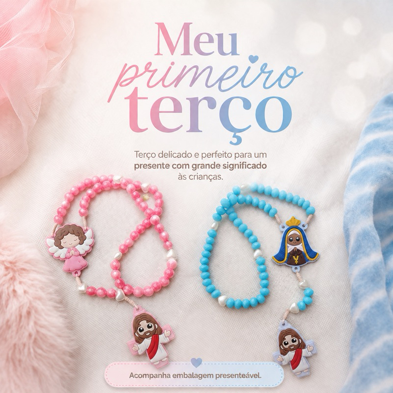 Terço Católico Infantil Menino Menina | Terço Infantil Azul ou Rosa | Nossa Senhora Aparecida | Presente Religioso