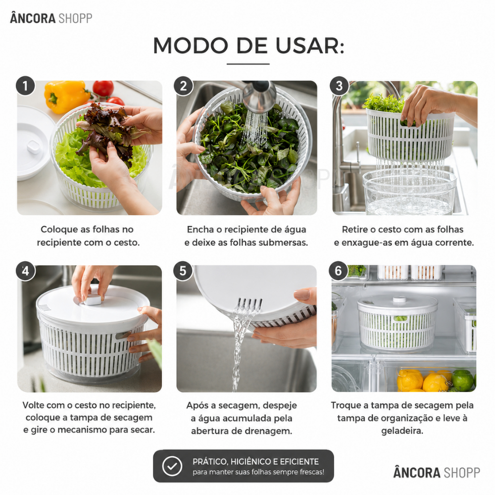 Secador de Salada 5,5L Centrífuga Manual com Tampa de Acrílico — foto 4