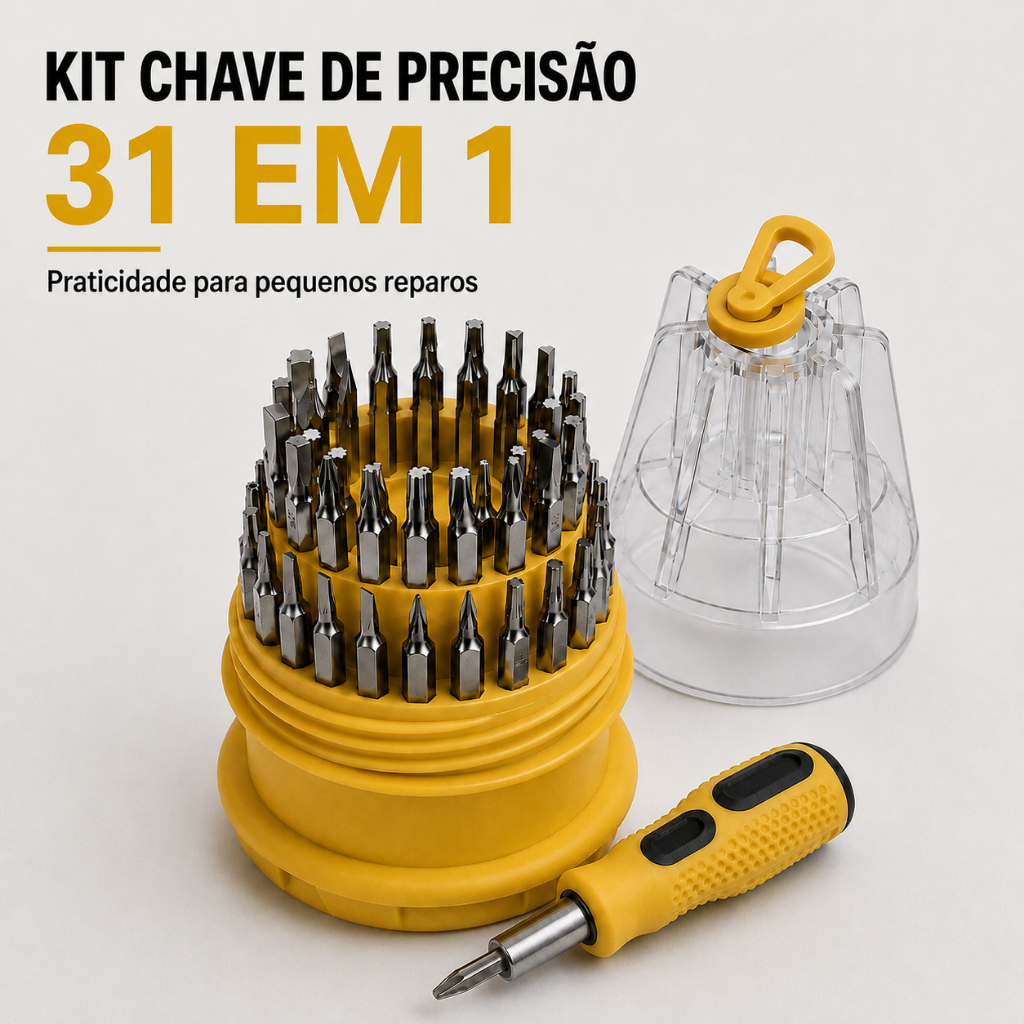 Kit Ferramenta Chave De Precisão 31 Em 1 Bits Aço Carbono Manutenção Celular Notebook TV Câmera Óculos Estojo Giratório