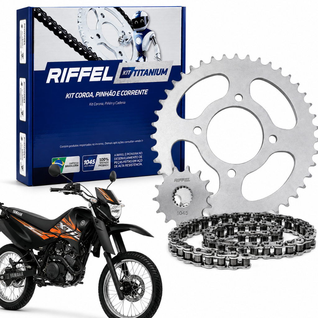 Kit Transmissão Relação Tração Yamaha Xtz 125 2002 À 2016 Coroa Pinhão e Corrente Riffel