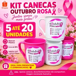 Lembrancinha Outubro Rosa Kit 5 á 20 canecas personalizada Blinde Palestra Campanha Conscientização Igreja Cliente