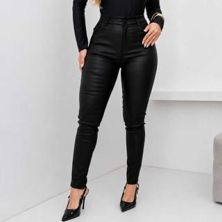 Calça de Couro Premium P AO G3 Calça Courino Resinada  Com Elastano Tecido Grosso de Qualidade Calça Modeladora