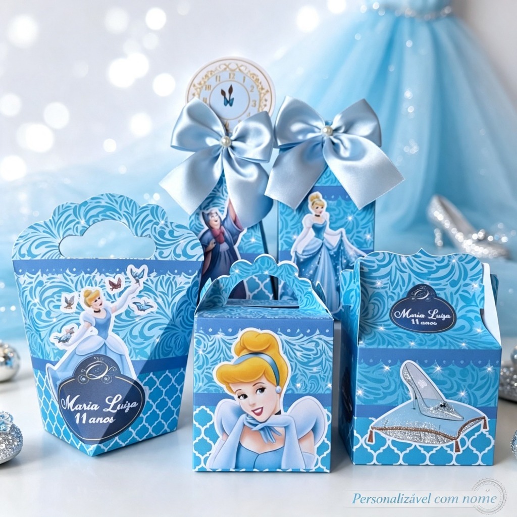 Kit Festa Cinderela Princesa Personalizado Caixinhas Lembrancinhas Festa Infantil Pegue e Monte