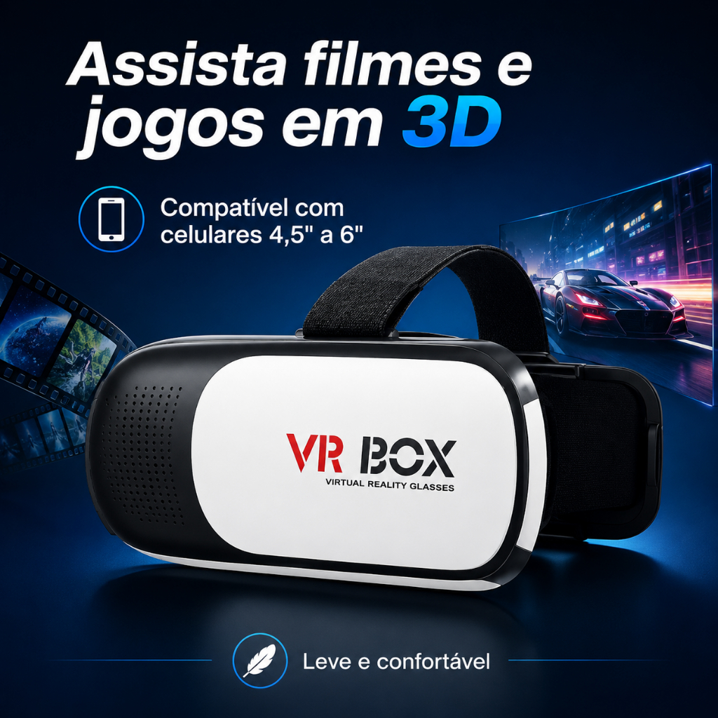 Óculos VR Box 2.0 3D para Celular com Controle Bluetooth Android iPhone