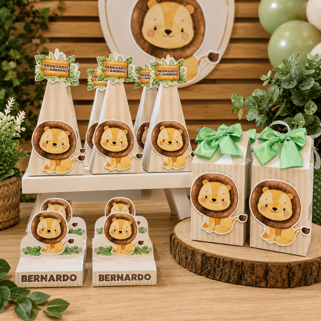 Kit Festa - Lembrancinhas Personalizadas Leãozinho - Caixinhas Personalizadas - Papelaria Personalizada Aniversário